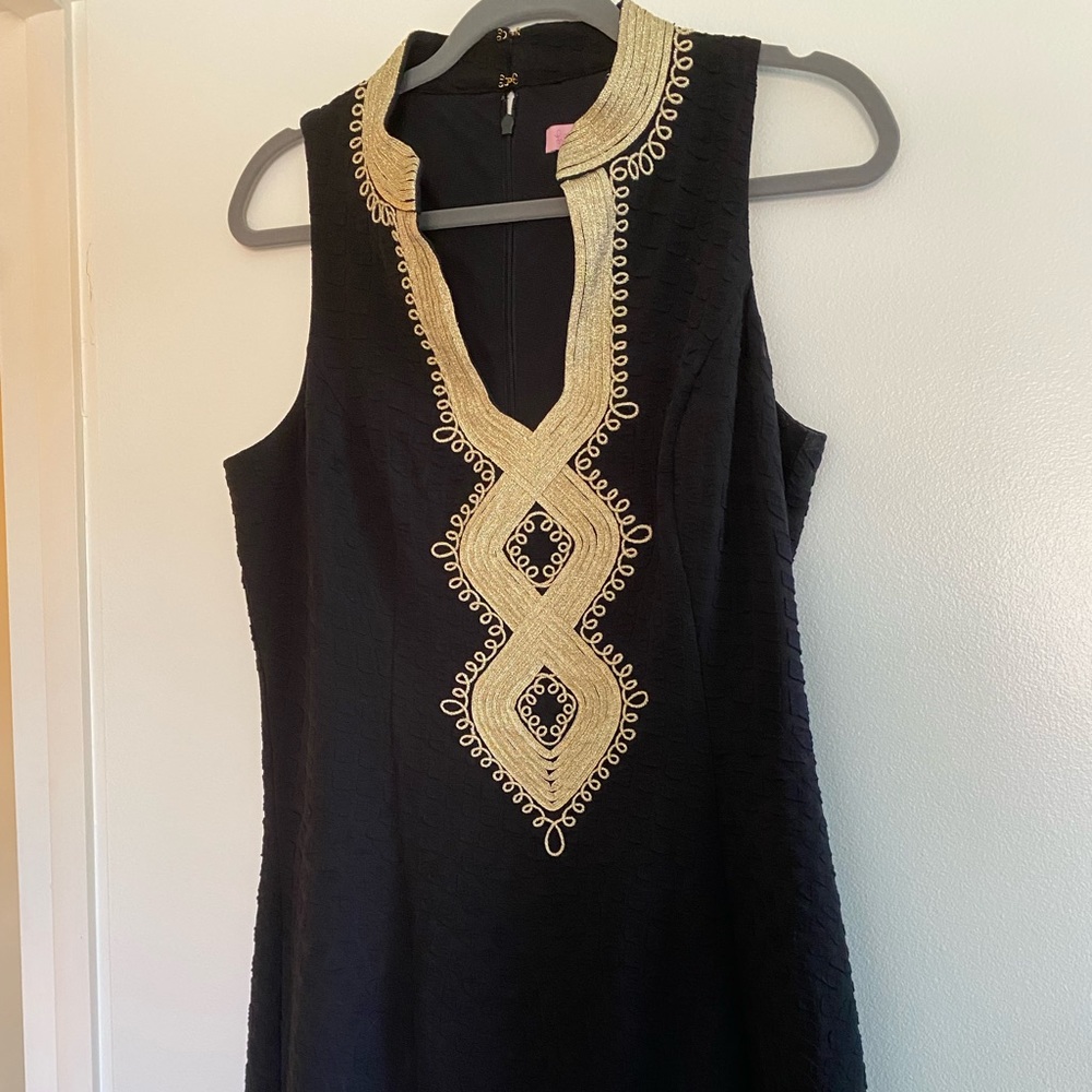 Lilly Pulitzer black/gold textured shift dress